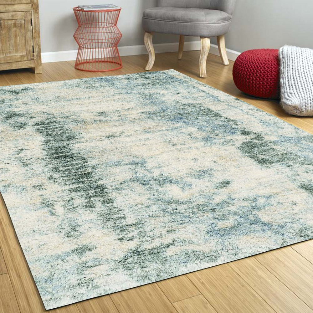 5' X 8' Ivory And Blue Abstract Area Rug