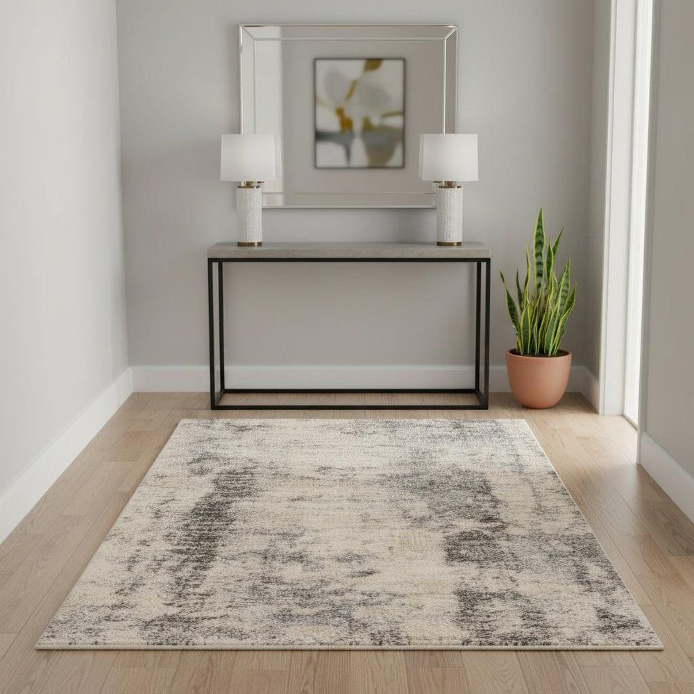 5' X 8' Ivory And Blue Abstract Area Rug