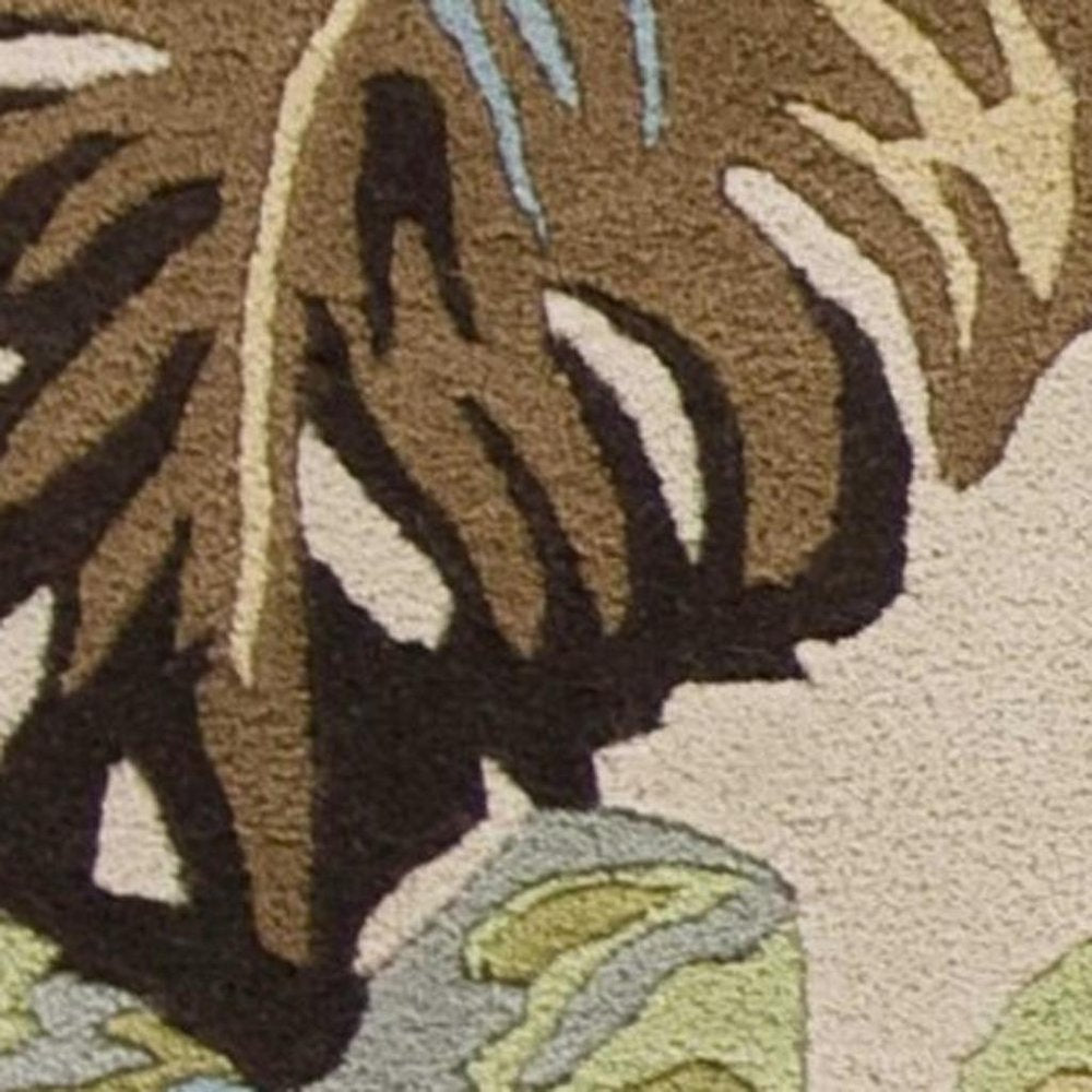 5' X 8' Ivory And Blue Wool Botanical Leaves Hand Tufted Area Rug