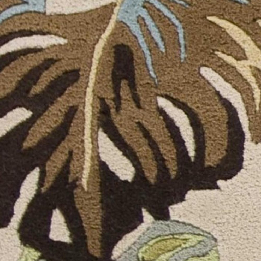 5' X 8' Ivory And Blue Wool Botanical Leaves Hand Tufted Area Rug