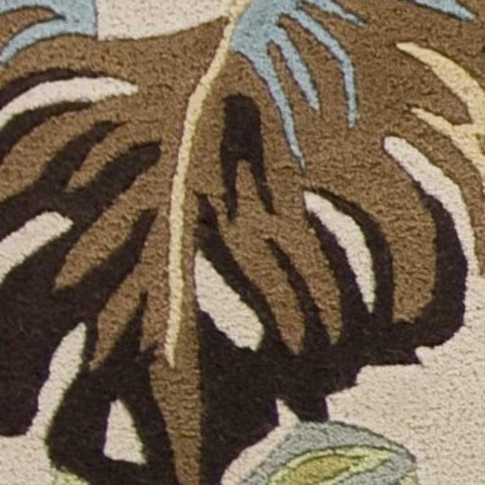 5' X 8' Ivory And Blue Wool Botanical Leaves Hand Tufted Area Rug