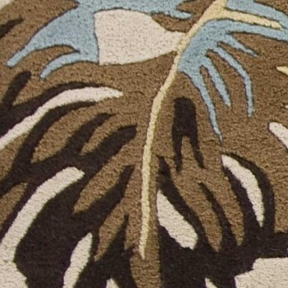 5' X 8' Ivory And Blue Wool Botanical Leaves Hand Tufted Area Rug