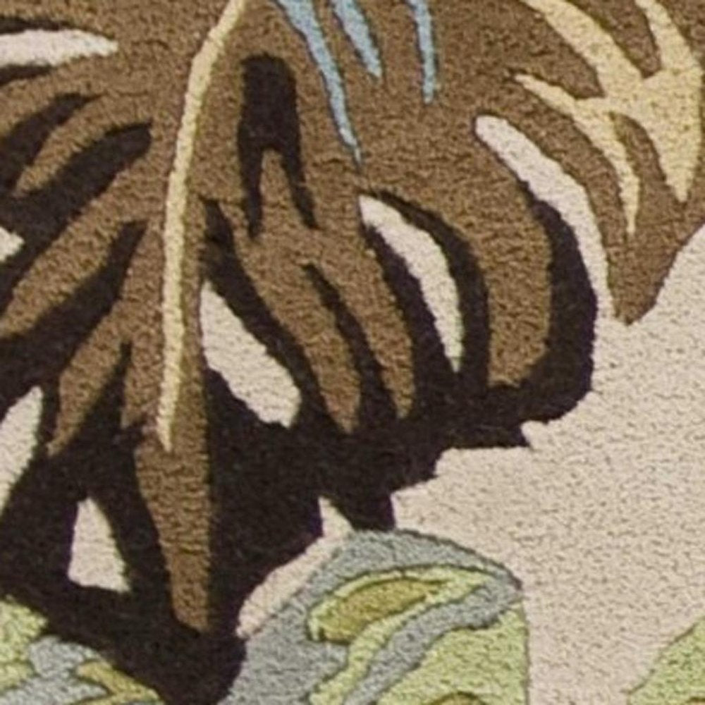 5' X 8' Ivory And Blue Wool Botanical Leaves Hand Tufted Area Rug