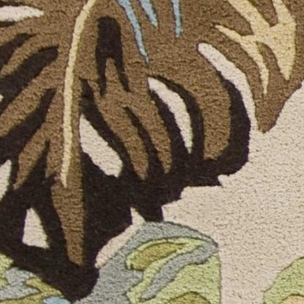 5' X 8' Ivory And Blue Wool Botanical Leaves Hand Tufted Area Rug