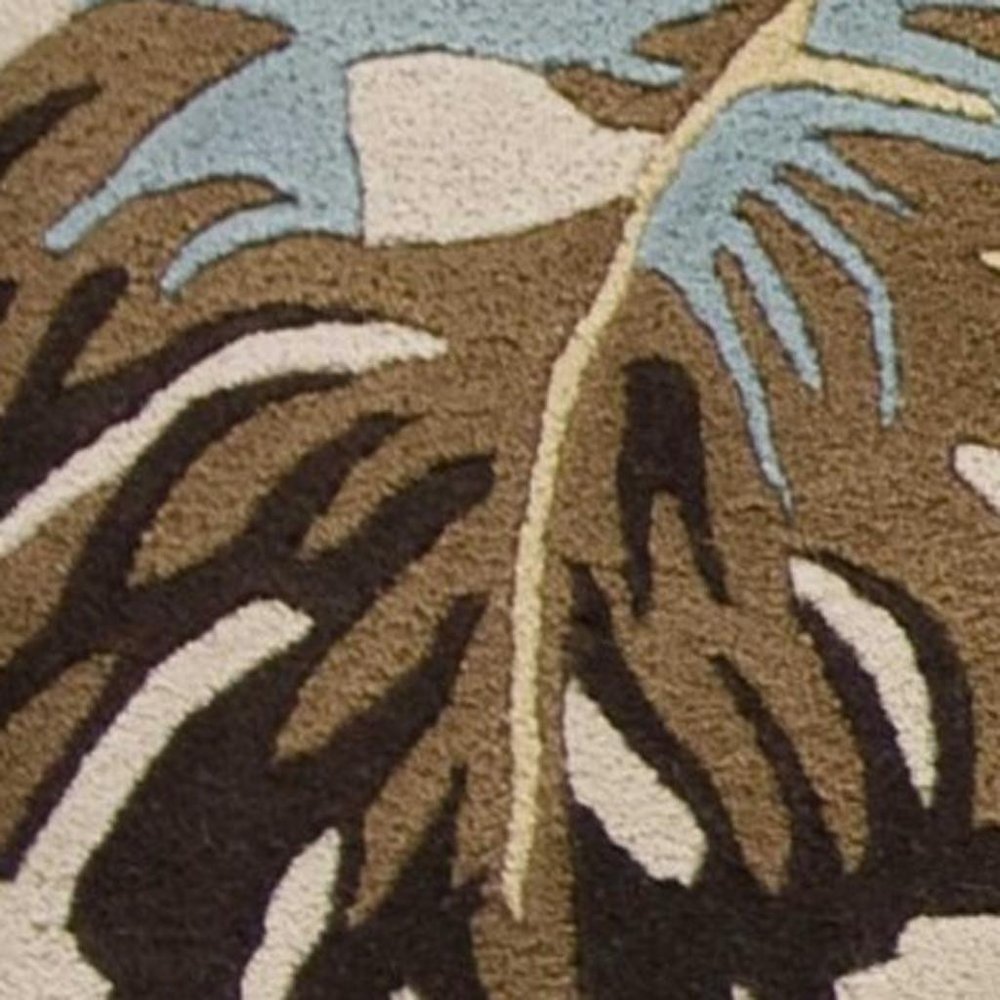 5' X 8' Ivory And Blue Wool Botanical Leaves Hand Tufted Area Rug