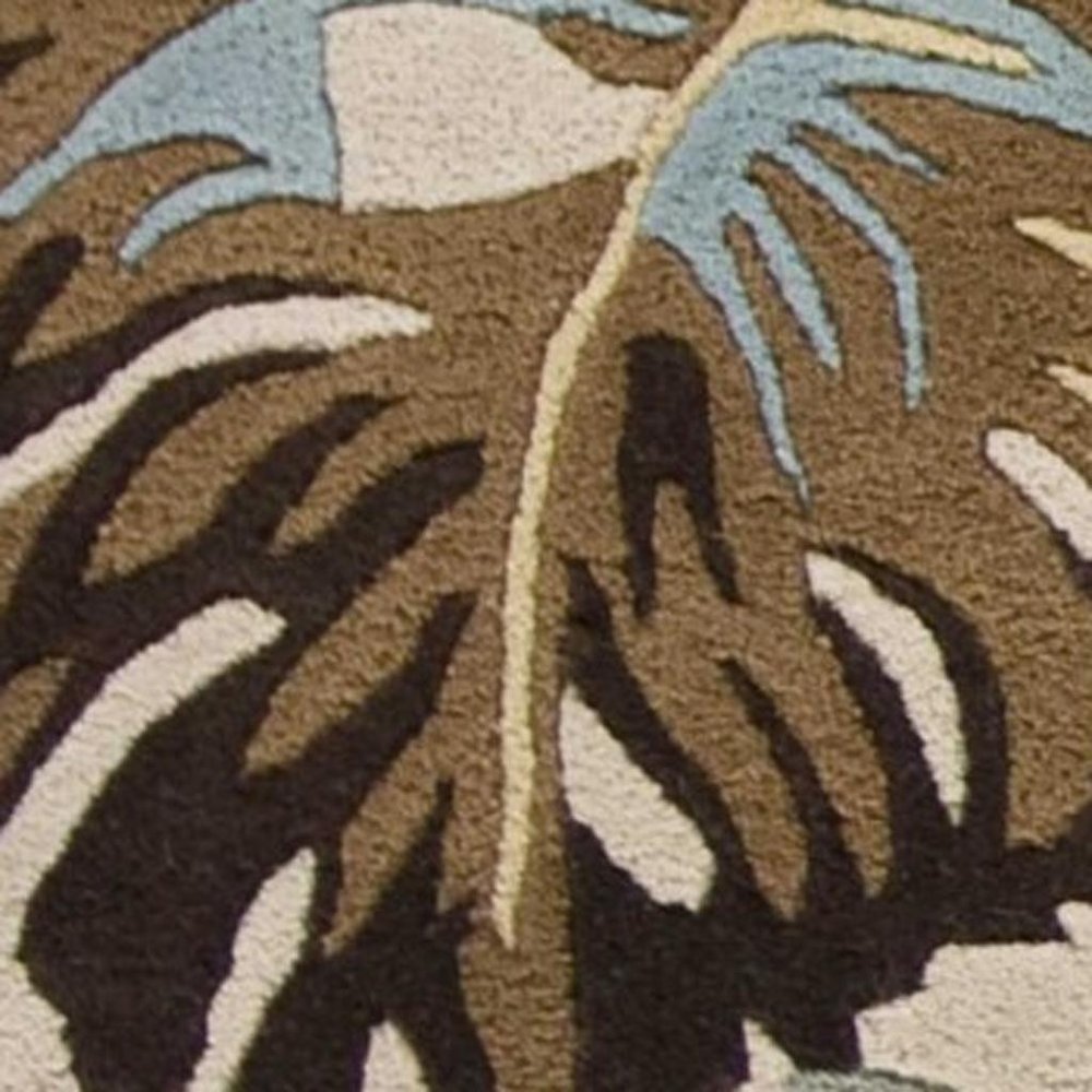 5' X 8' Ivory And Blue Wool Botanical Leaves Hand Tufted Area Rug