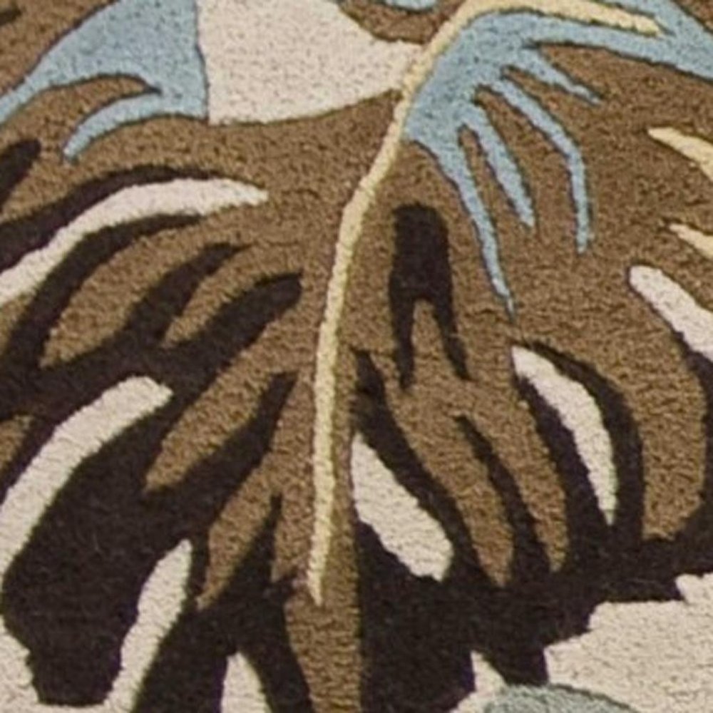 5' X 8' Ivory And Blue Wool Botanical Leaves Hand Tufted Area Rug