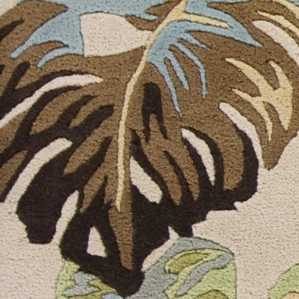 5' X 8' Ivory And Blue Wool Botanical Leaves Hand Tufted Area Rug