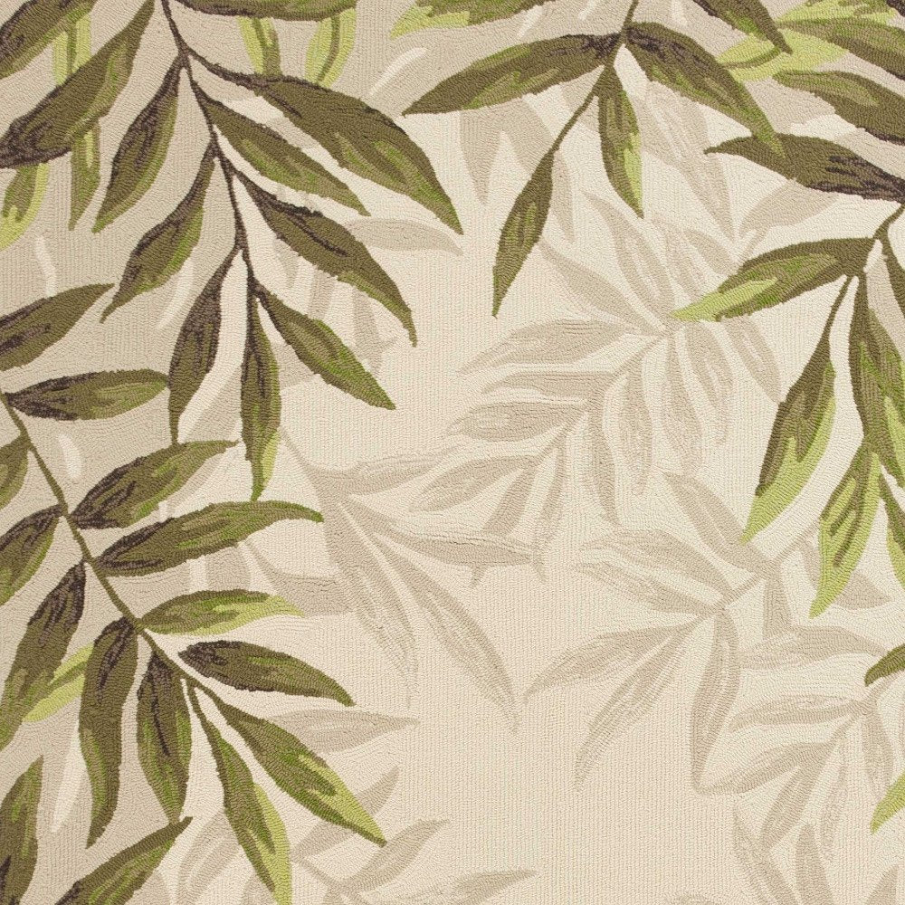 2' X 4' Ivory And Green Wool Botanical Leaves Hand Tufted Area Rug