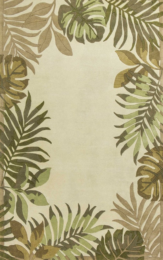 2' X 4' Ivory And Green Wool Botanical Leaves Hand Tufted Area Rug