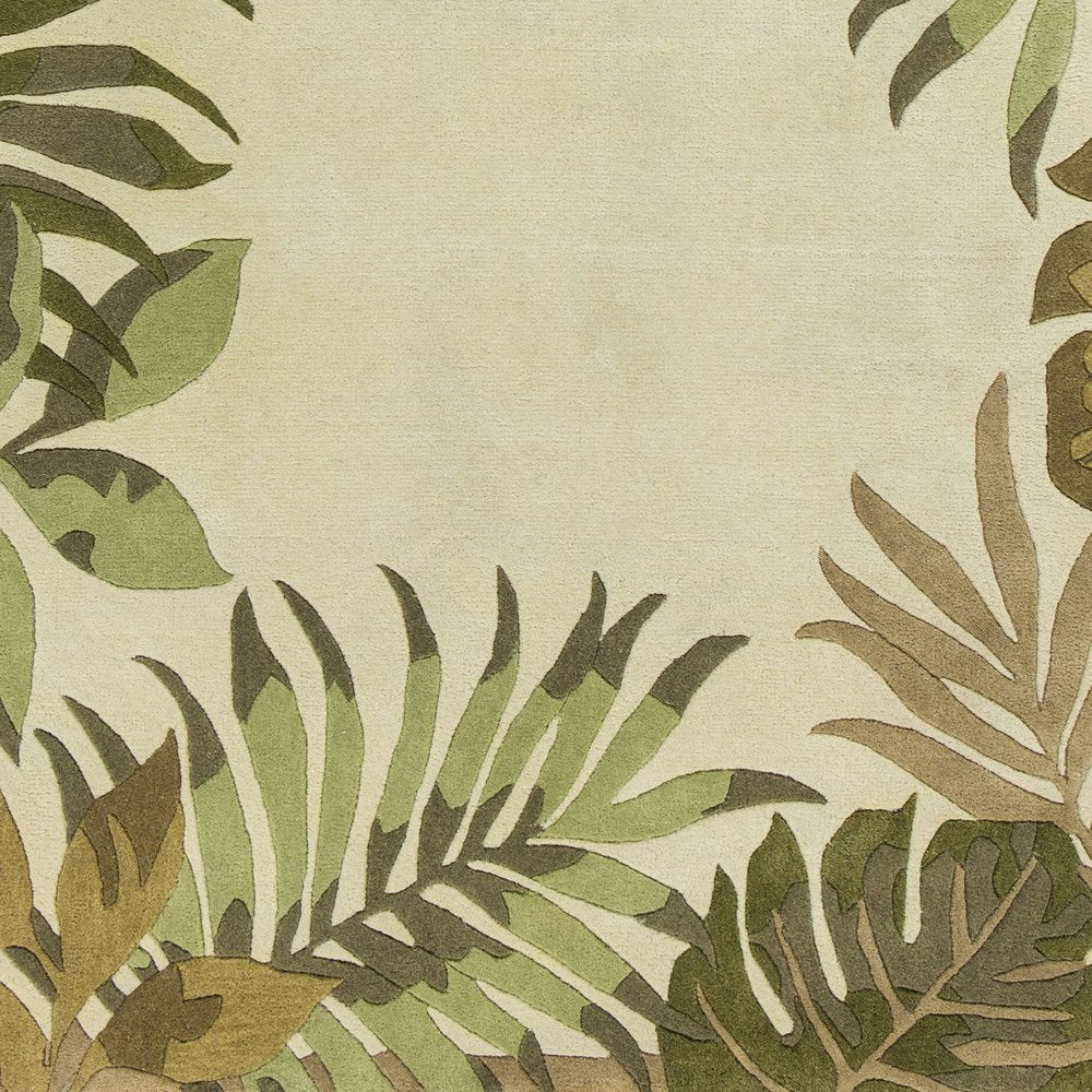 2' X 4' Ivory And Green Wool Botanical Leaves Hand Tufted Area Rug