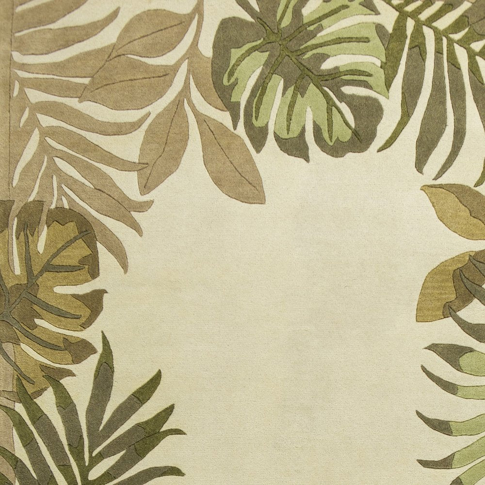 2' X 4' Ivory And Green Wool Botanical Leaves Hand Tufted Area Rug