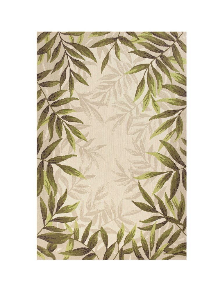 2' X 4' Ivory And Green Wool Botanical Leaves Hand Tufted Area Rug