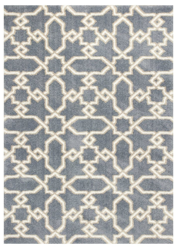 5' X 8' Slate Blue And Ivory Geometric Area Rug