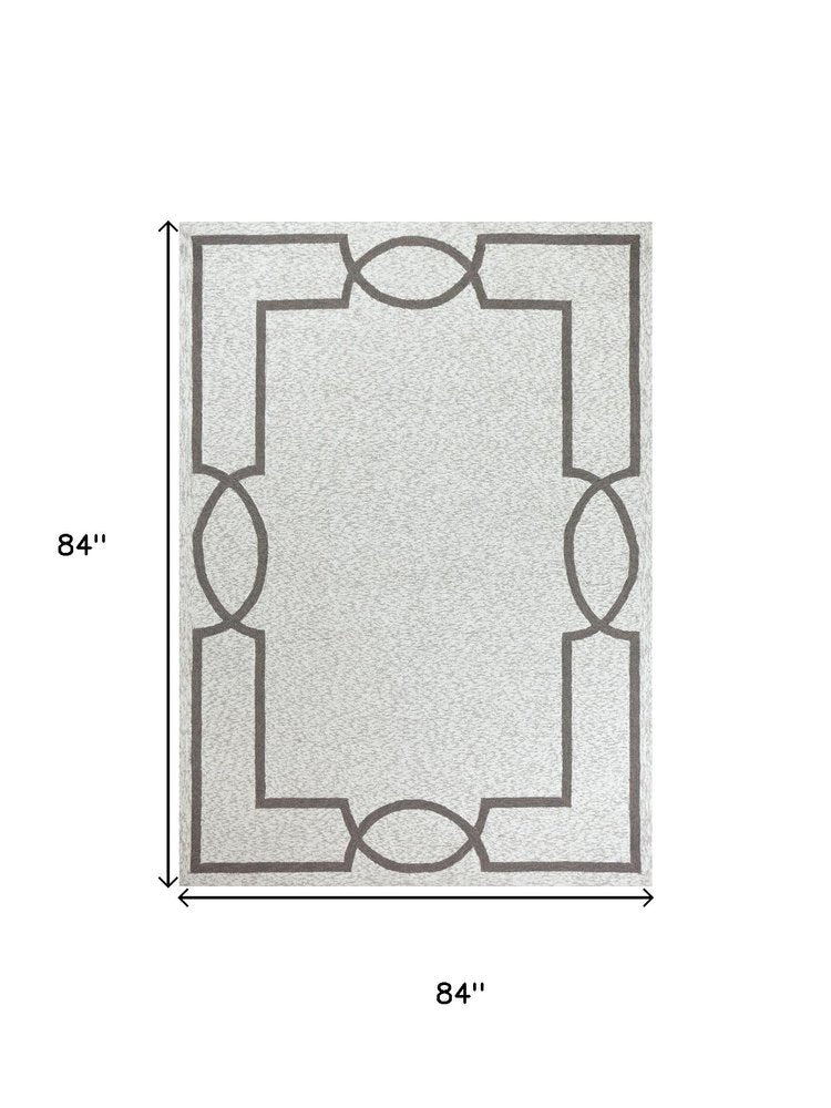 7' X 7' Oatmeal Ivory Geometric Hand Hooked Area Rug