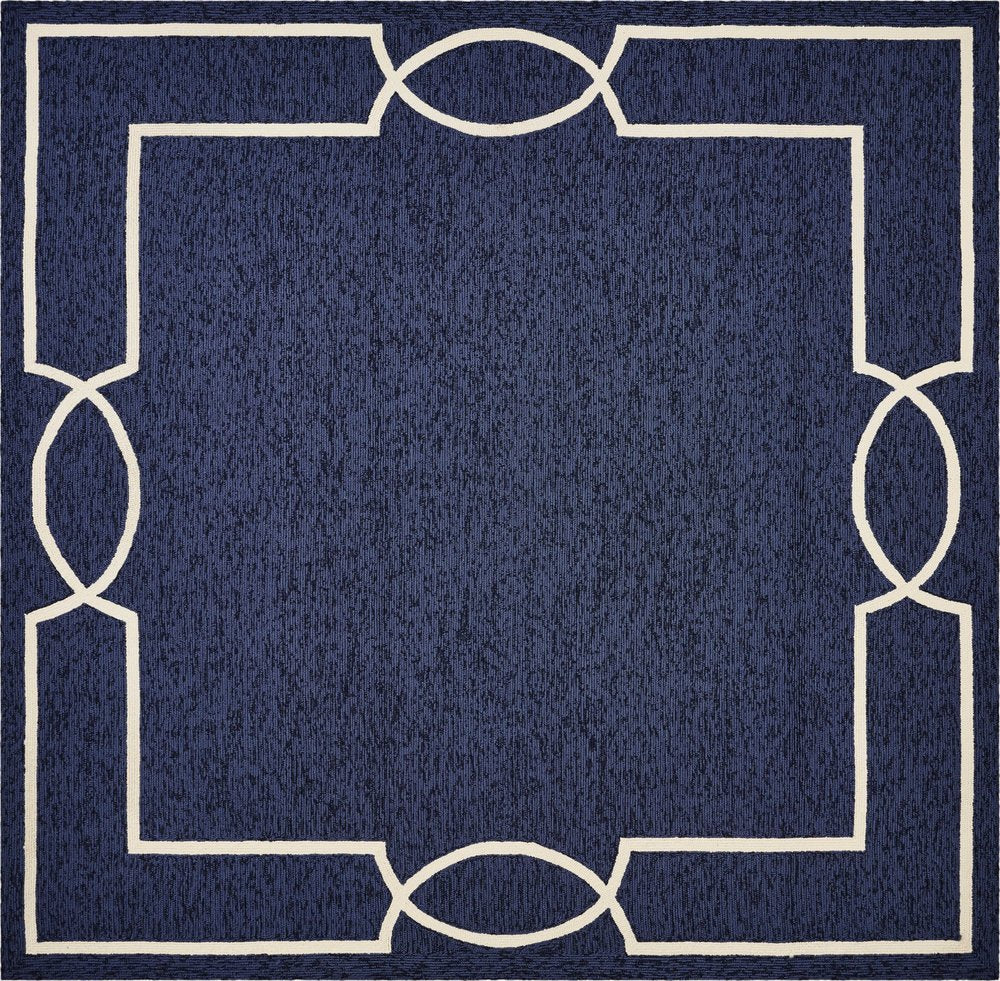 7' X 10' Blue And Ivory Geometric Hand Hooked Area Rug
