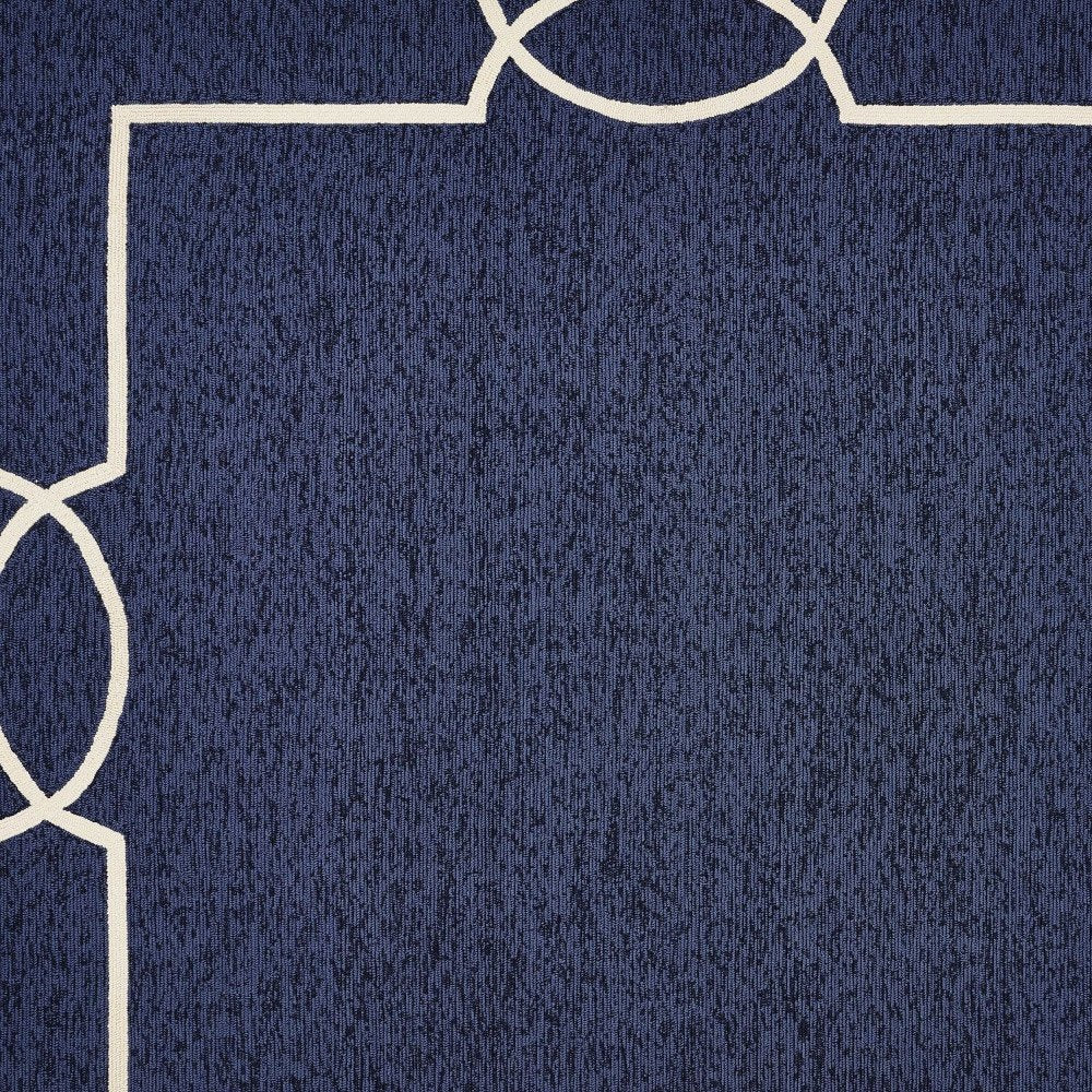 7' X 10' Blue And Ivory Geometric Hand Hooked Area Rug