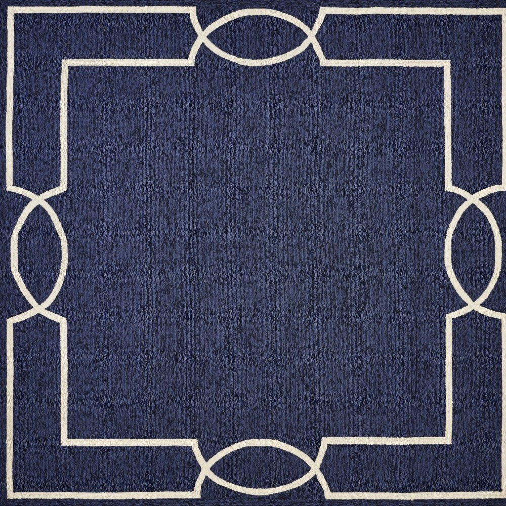 7' X 10' Blue And Ivory Geometric Hand Hooked Area Rug
