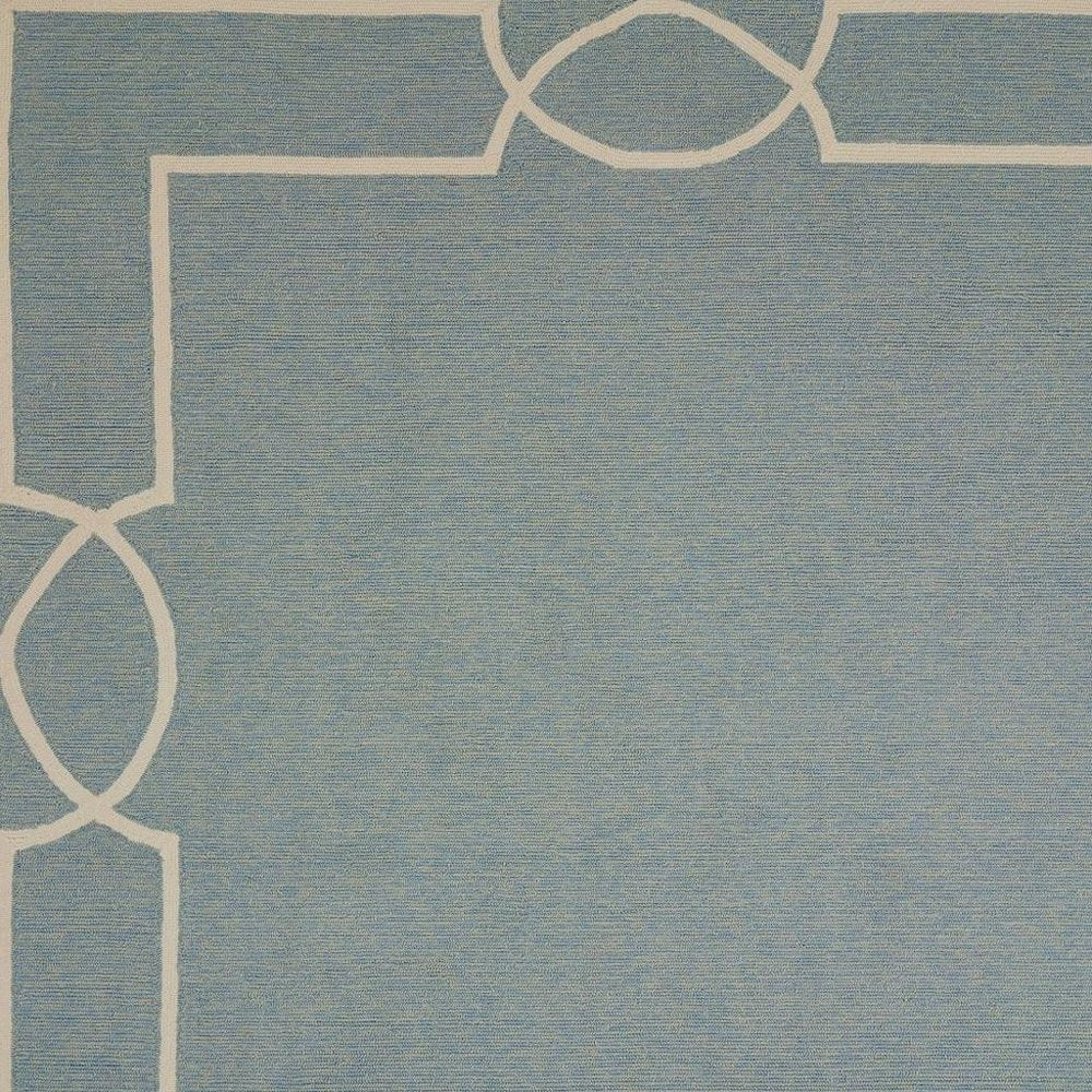 7' X 7' Blue and Ivory Geometric Hand Hooked Area Rug
