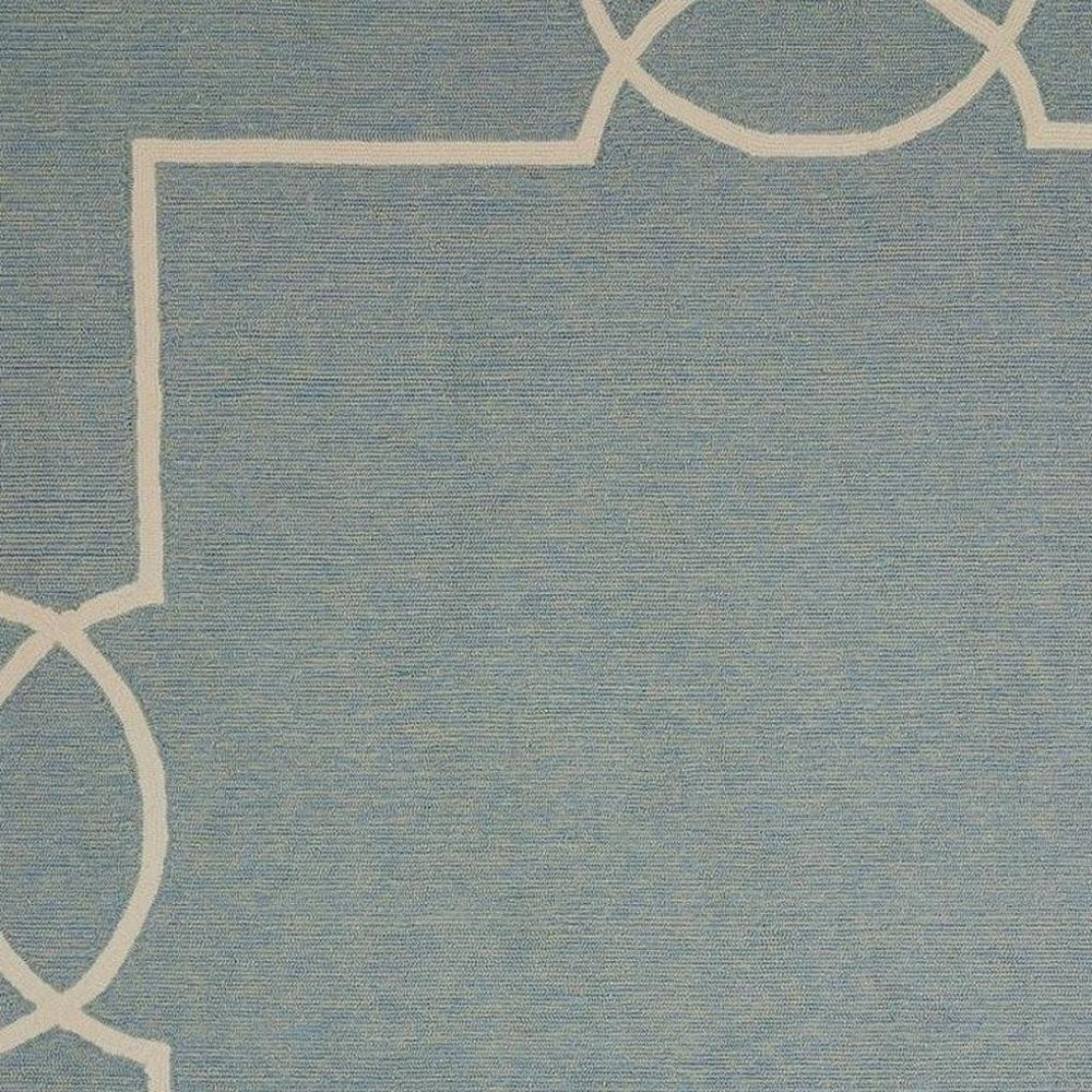 7' X 7' Blue and Ivory Geometric Hand Hooked Area Rug