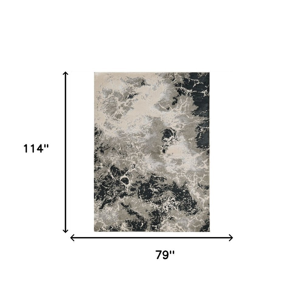 8' X 11' Silver And Black Abstract Area Rug