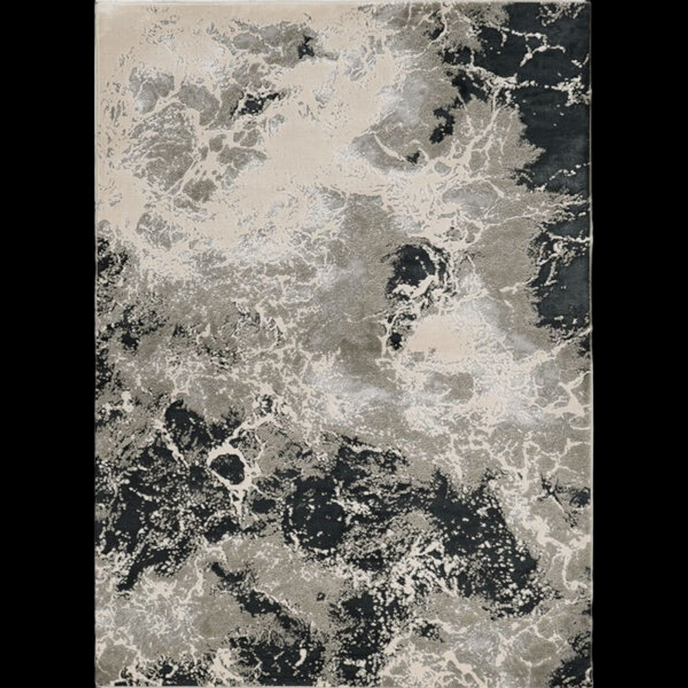 8' X 11' Silver And Black Abstract Area Rug