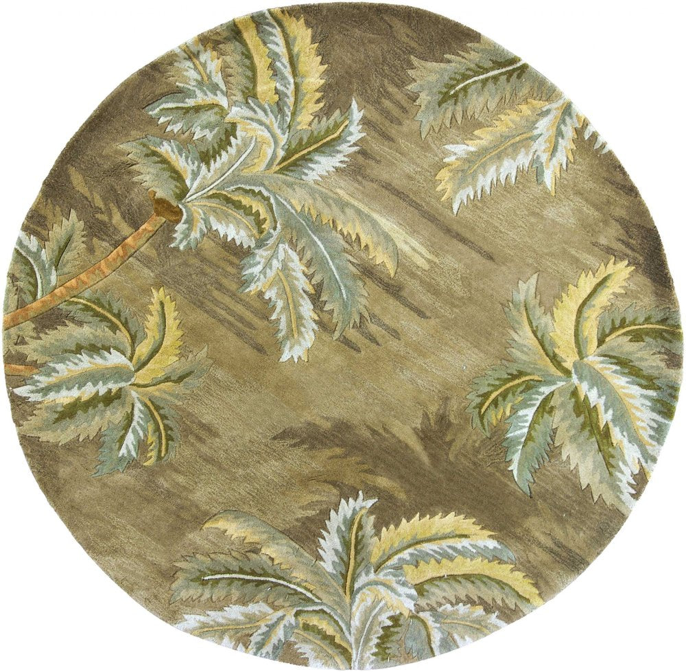 5' X 8' Moss Green And Yellow Wool Tropical Botanical Hand Tufted Area Rug