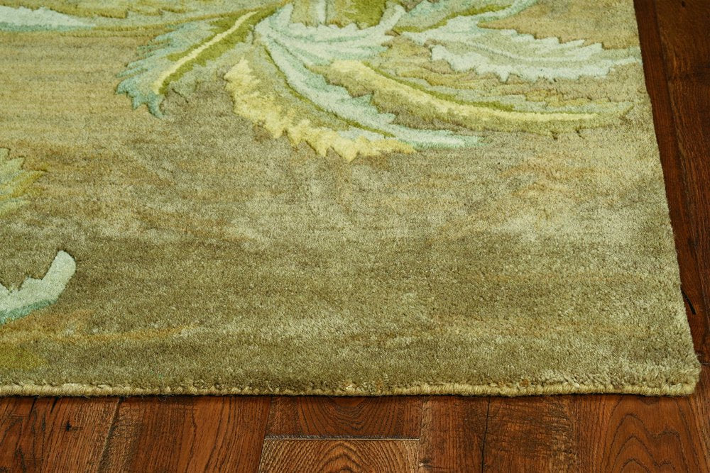 5' X 8' Moss Green And Yellow Wool Tropical Botanical Hand Tufted Area Rug