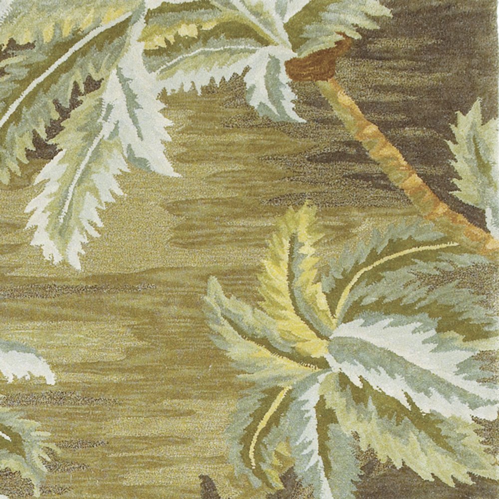 5' X 8' Moss Green And Yellow Wool Tropical Botanical Hand Tufted Area Rug