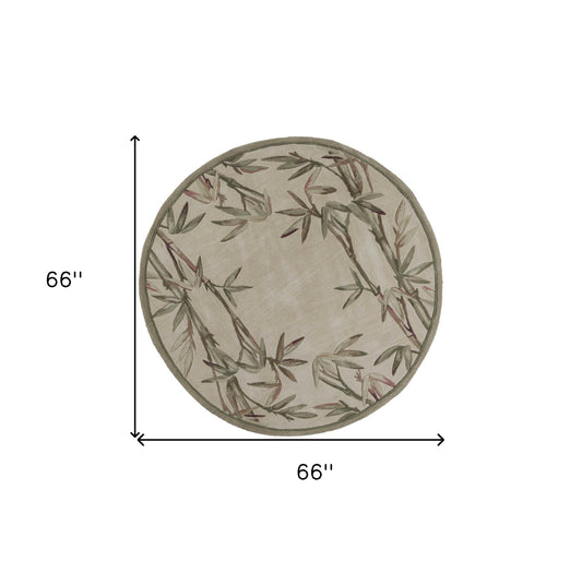 5' X 8' Ivory Green And Brown Wool Botanical Leaves Hand Tufted Area Rug