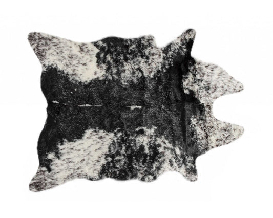 4' X 5' Black And White Faux Fur Animal Print Cowhide Washable Area Rug