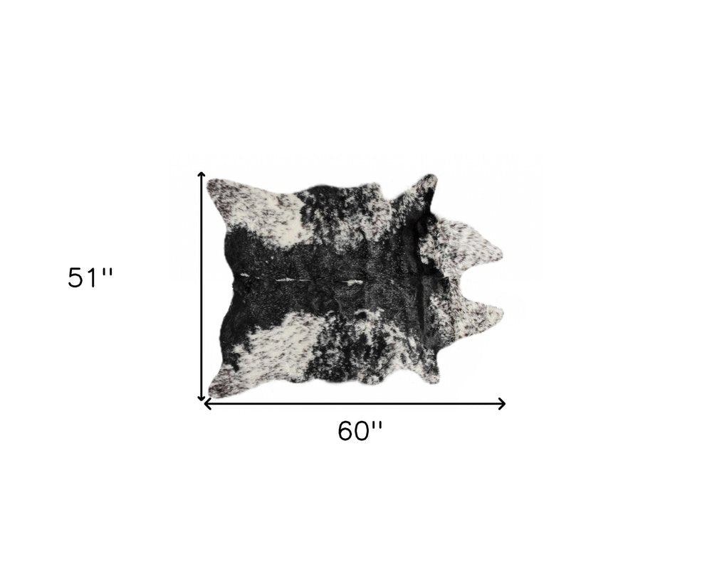 4' X 5' Black And White Faux Fur Animal Print Cowhide Washable Area Rug