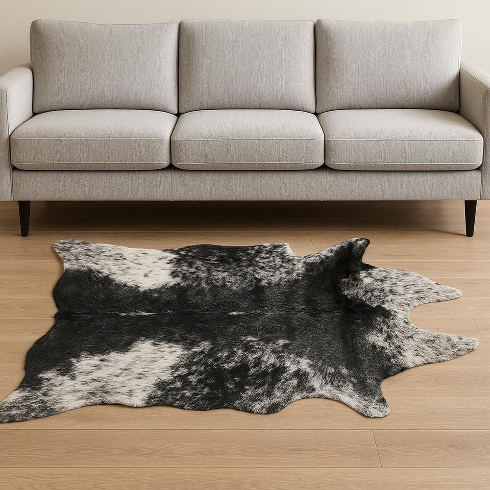 4' X 5' Black And White Faux Fur Animal Print Cowhide Washable Area Rug