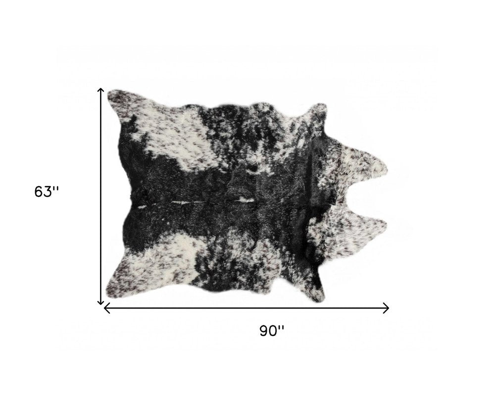 5' X 8' Black And White Faux Fur Animal Print Cowhide Washable Area Rug