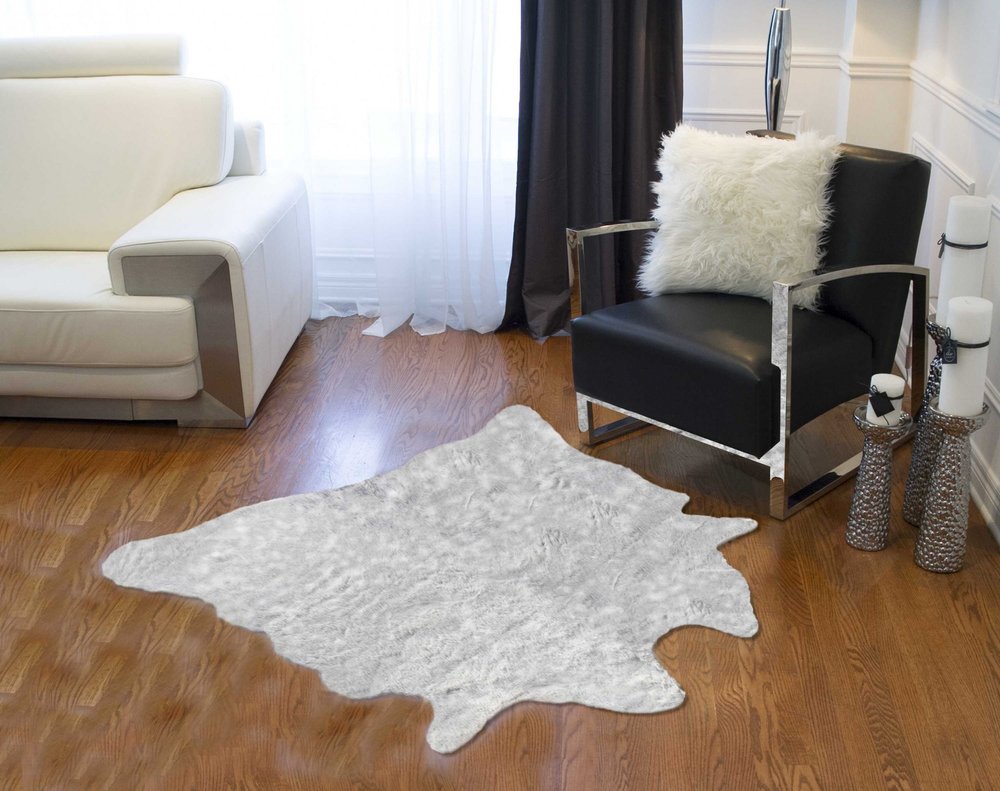 4' X 5' Gray Faux Fur Washable Area Rug