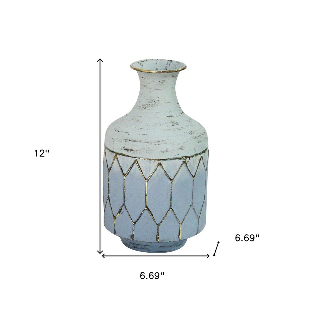 12" Blue And Gold Bud Metal Table Vase