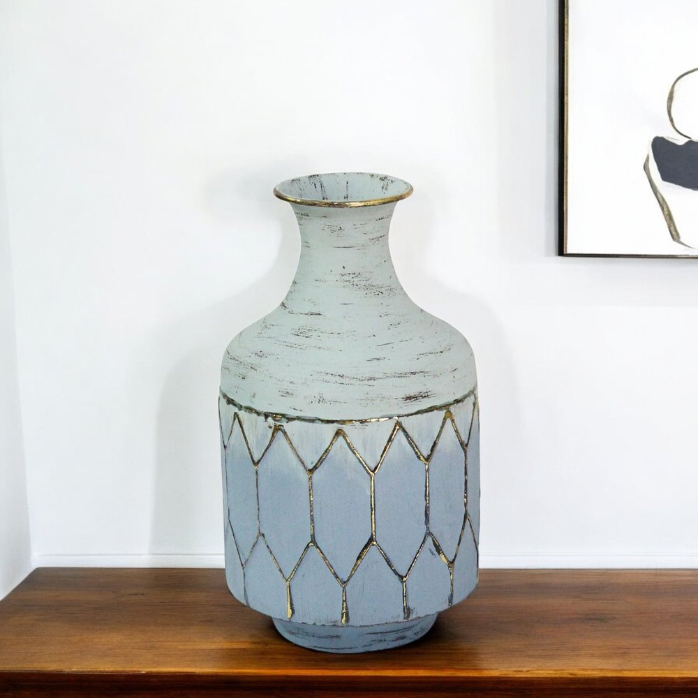 12" Blue And Gold Bud Metal Table Vase