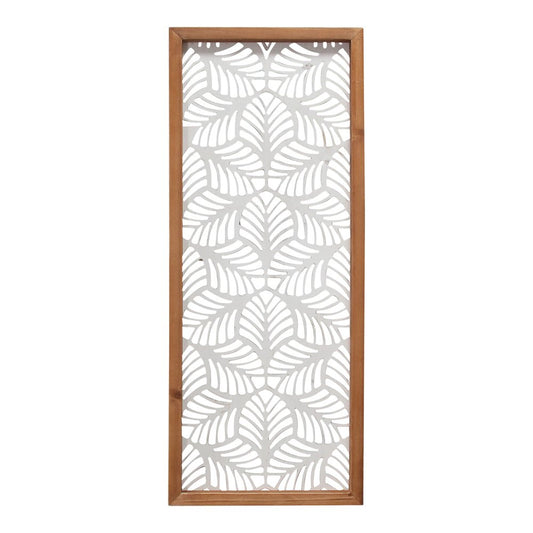 25" X 10" White and Natural Leaf Floral Wood and Metal Wall Decor