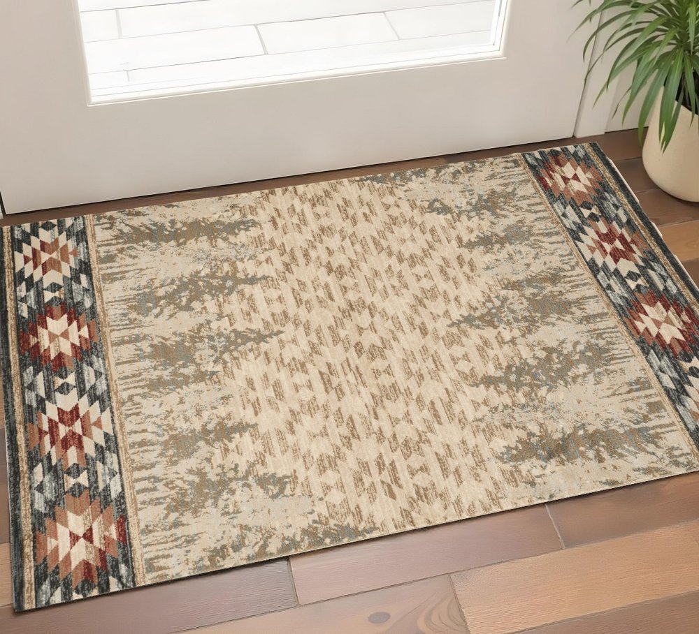 3' X 5' Beige Gray And Rust Southwestern Area Rug