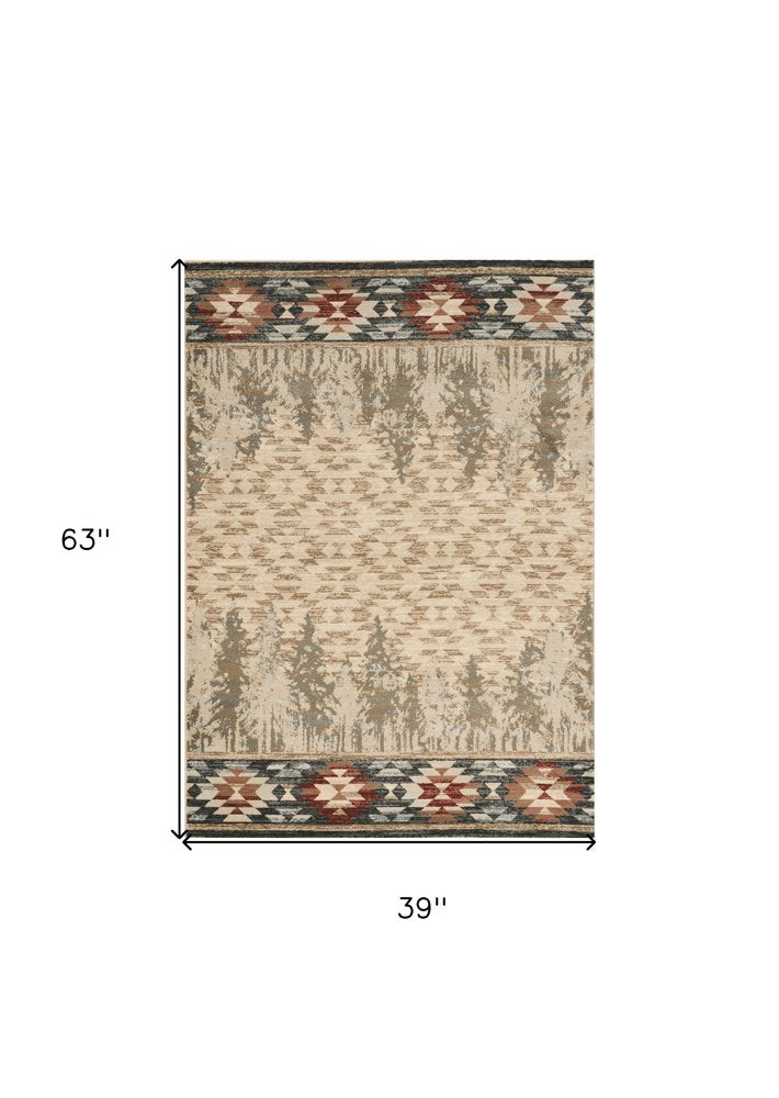 3' X 5' Beige Gray And Rust Southwestern Area Rug