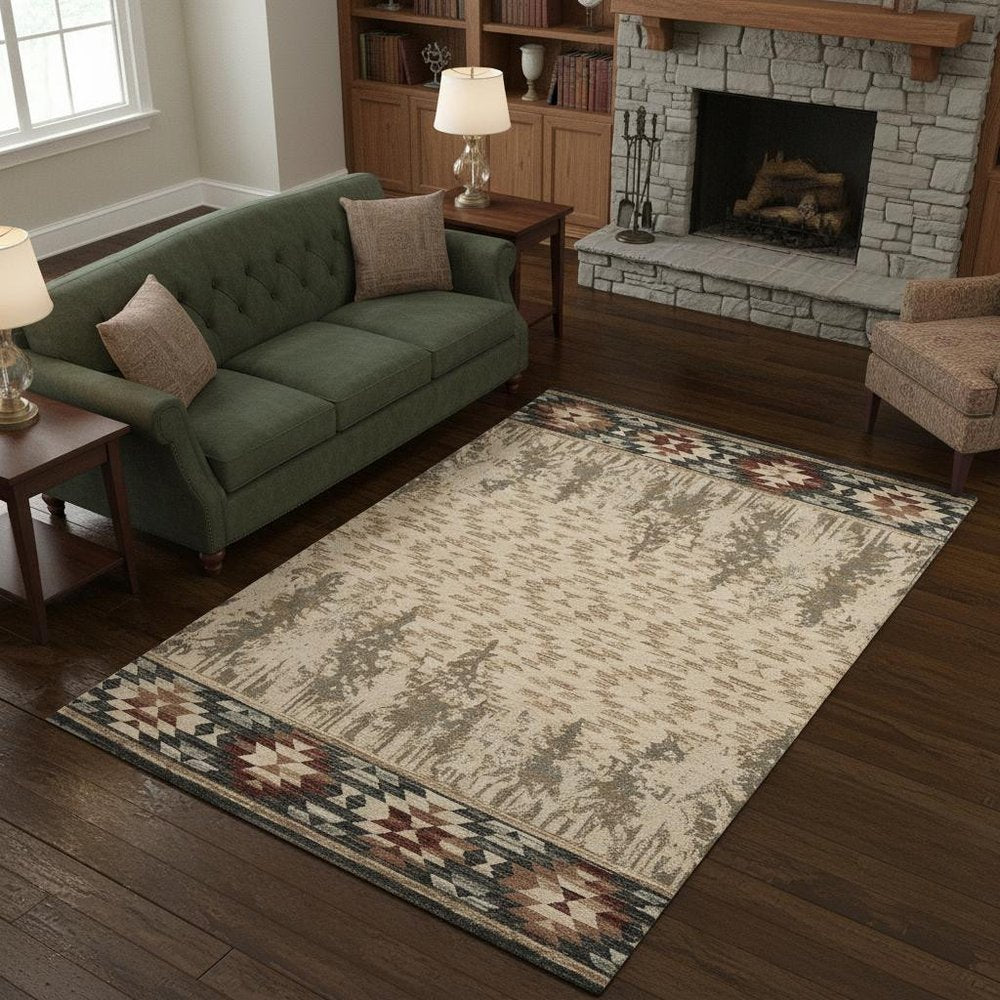 3' X 5' Beige Gray And Rust Southwestern Area Rug