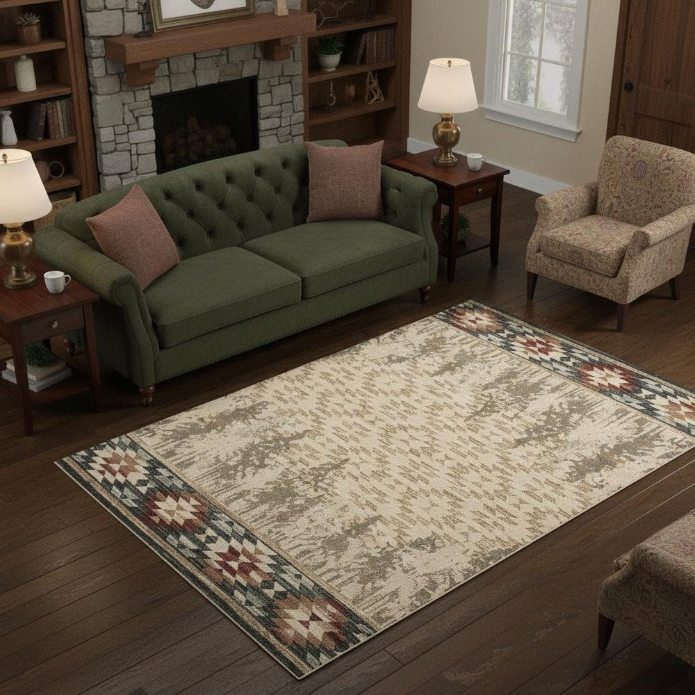 3' X 5' Beige Gray And Rust Southwestern Area Rug