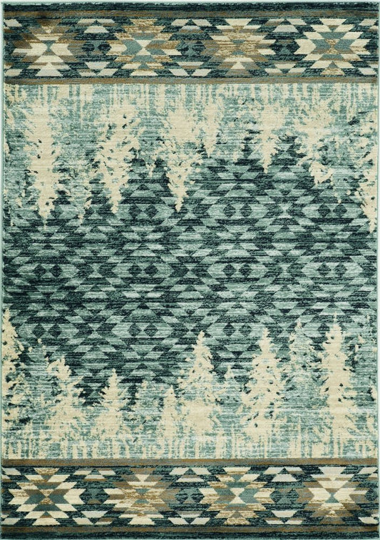 5' X 8' Slate Blue And Ivory Southwestern Area Rug