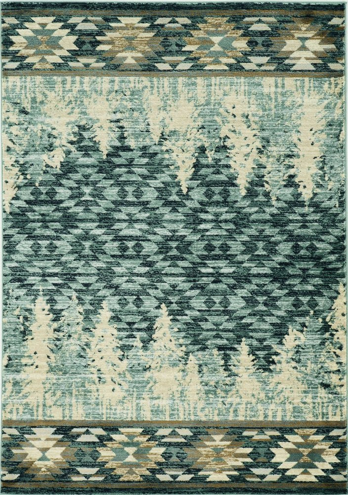 5' X 8' Slate Blue And Ivory Southwestern Area Rug