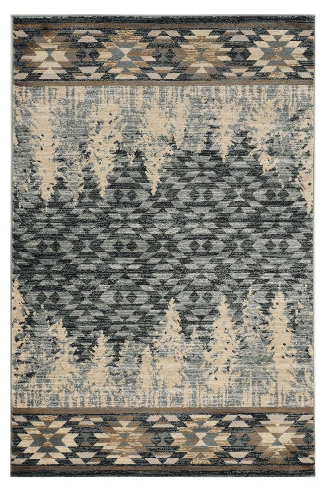 5' X 8' Slate Blue And Ivory Southwestern Area Rug