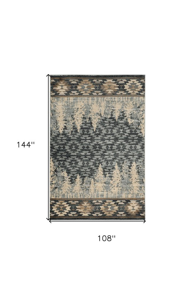 5' X 8' Slate Blue And Ivory Southwestern Area Rug