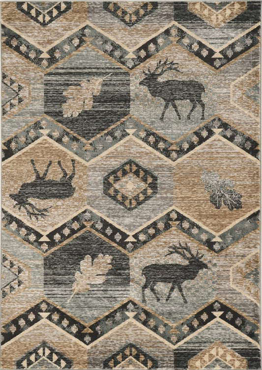 3' X 5' Charcoal Gray And Tan Woodland Lodge Area Rug