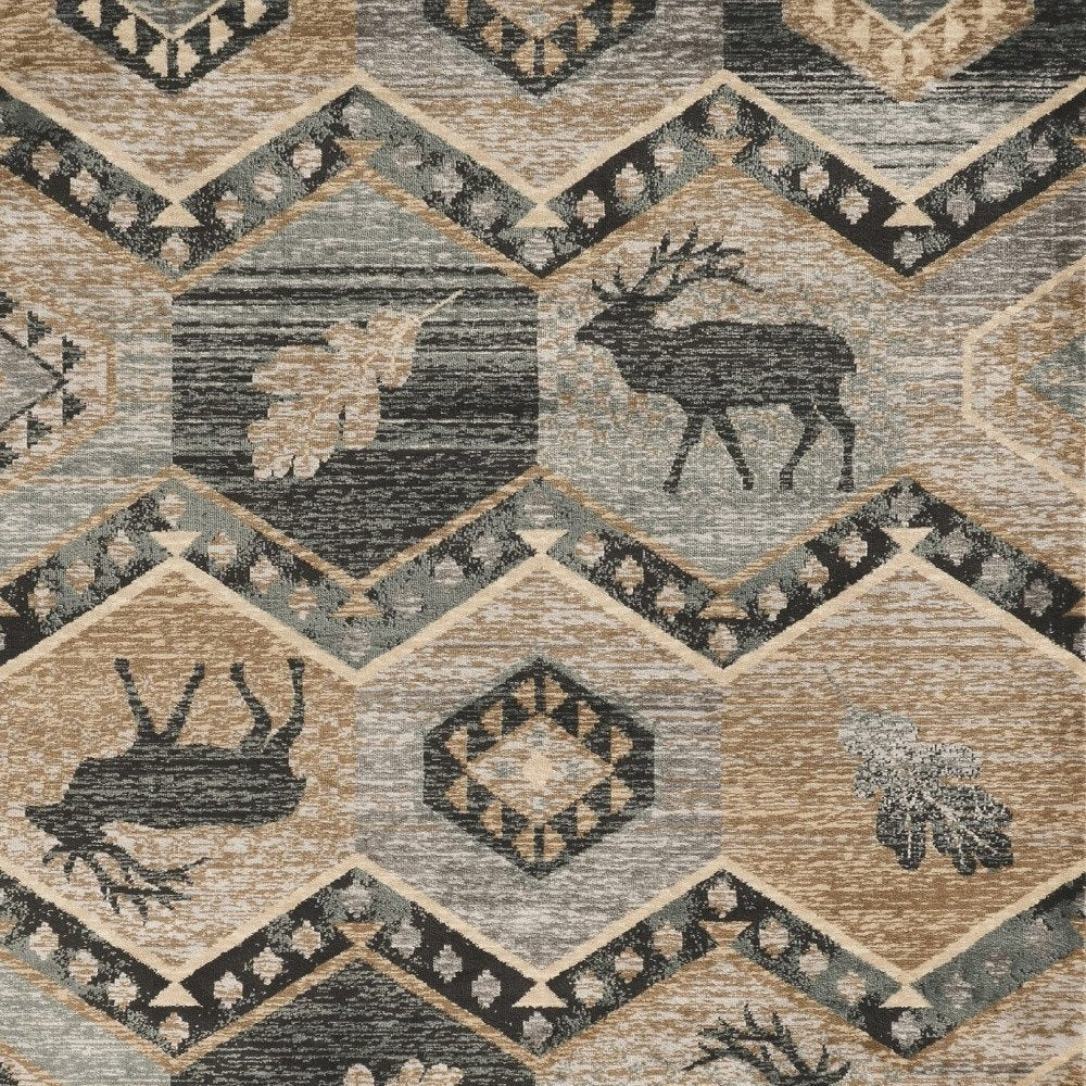 3' X 5' Charcoal Gray And Tan Woodland Lodge Area Rug