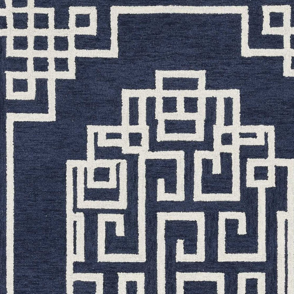 9' X 12' Navy Blue And Ivory Wool Geometric Hand Tufted Area Rug