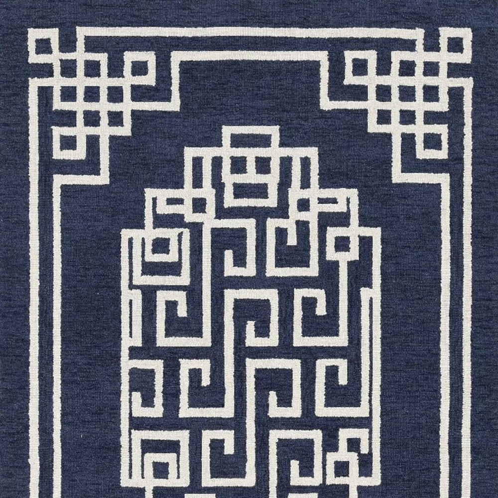 9' X 12' Navy Blue And Ivory Wool Geometric Hand Tufted Area Rug